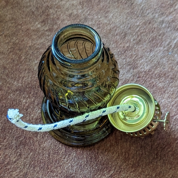 Vintage Green Embossed Glass Oil Lamps LIU on Bottom - Picture 5 of 7